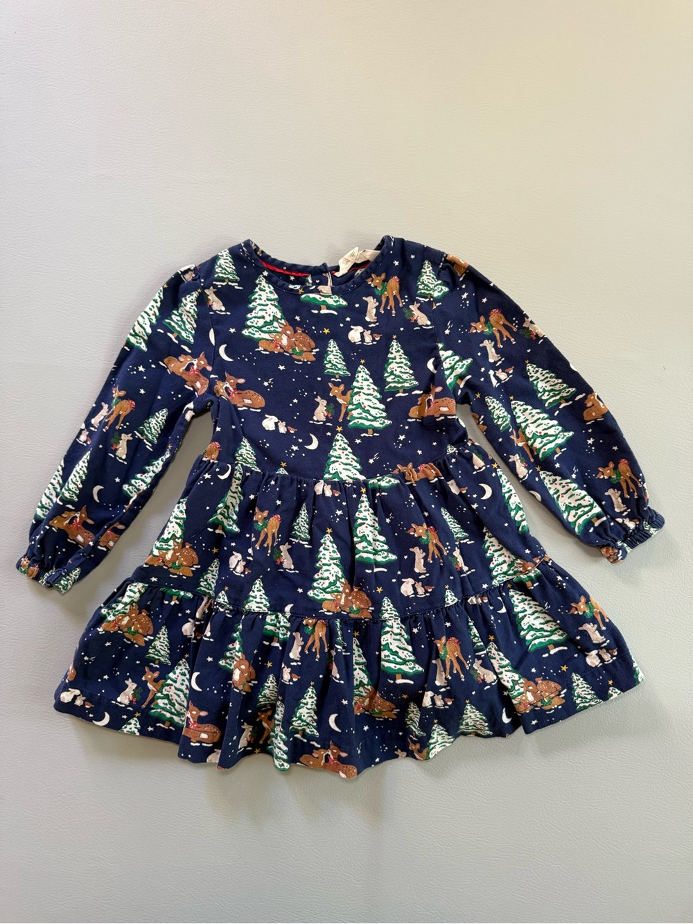 Mini Boden Christmas Woodland Animals Deer Dress Girls 3-4Y 3t 4t - Pulls Pills